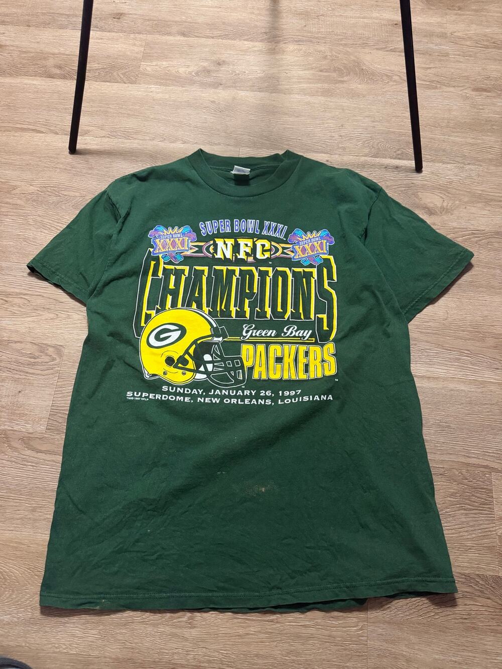 Vintage 1997 Green Bay Packers Super Bowl XXXI NFC Champions T Shirt Logo 7 USA